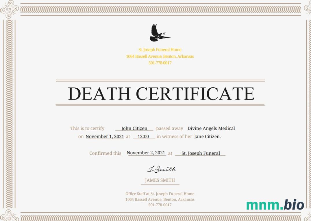 USA Certificate of Death